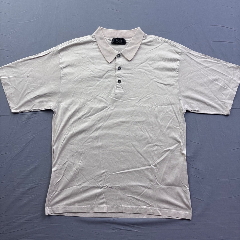 Vtg Raffi Linea Uomo Mens Polo Beige‎ 100% Mako Mercerized Cotton Made in Italy